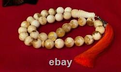 Antique Natural Genuine Baltic Amber Honey Cream Prayer Beads 70 g 15mm