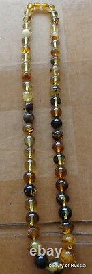 Antique Natural Greenish & multicolor Baltic Amber round Beads Necklace rare