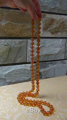 Antique Natural Honey Cocnac Amber Beads Necklase, Prayer Beads 153 Gr, 77beads
