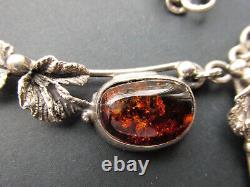 Antique Natural Sterling Silver Baltic Amber Necklace 46.6g