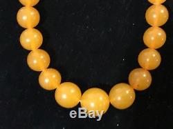 Antique Natural butterscotch egg yolk Baltic Amber Round Beads Necklace 20