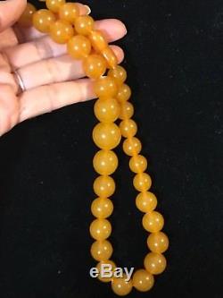 Antique Natural butterscotch egg yolk Baltic Amber Round Beads Necklace 20