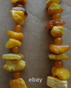 Antique Natural butterscotch egg yolk Baltic Amber Round Beads Necklace #48
