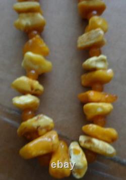 Antique Natural butterscotch egg yolk Baltic Amber Round Beads Necklace #48