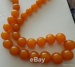 Antique Natural butterscotch egg yolk Baltic Amber Round Beads Necklace 90gr