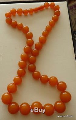 Antique Natural butterscotch egg yolk Baltic Amber Round Beads Necklace 91gr