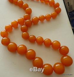 Antique Natural butterscotch egg yolk Baltic Amber Round Beads Necklace 91gr