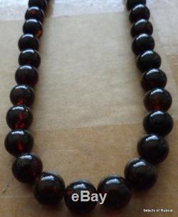 Antique Natural dark round cherry Baltic Amber Beads Necklace 49 grams