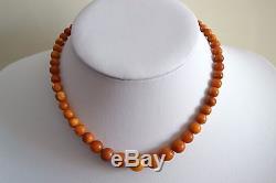 Antique OLD Natural BALTIC AMBER Necklace Round Beads RED Butterscotch 12.6 gr