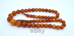 Antique OLD Natural BALTIC AMBER Necklace Round Beads RED Butterscotch 12.6 gr
