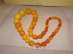 Antique Old Egg Yolk Butterscotch Natural Baltic Amber Necklace 38 Grams