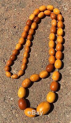 Antique Old Natural Baltic Butterscotch Egg Yolk Amber Mala 30 Necklace 50.5g