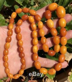 Antique Old Natural Baltic Butterscotch Egg Yolk Amber Mala 30 Necklace 50.5g