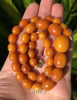 Antique Old Natural Baltic Butterscotch Egg Yolk Amber Swirl Bead Necklace 28.8g