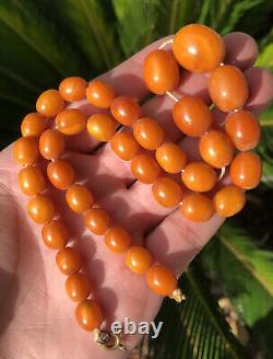 Antique Old Natural Baltic Butterscotch Egg Yolk Amber Swirl Bead Necklace 28.8g