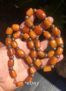 Antique Old Natural Baltic Butterscotch Egg Yolk Amber Swirl Bead Necklace 78.3g