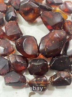Antique Old Natural Dark Honey Amber Graduated Bead 36 Long Necklace 84 grams