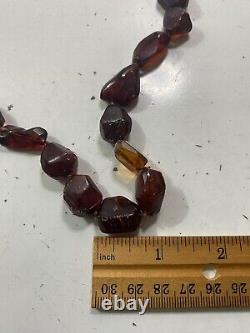 Antique Old Natural Dark Honey Amber Graduated Bead 36 Long Necklace 84 grams