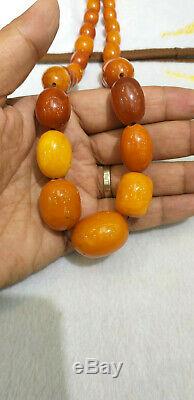 Antique RARE Butterscotch egg yolk Amber Baltic Beaded Necklace 108 Gram