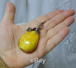 Antique Sterling Silver Butterscotch Egg Yolk Natural Baltic Amber Necklace