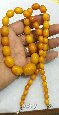 Antique Tibetan Butterscotch egg yolk Amber Baltic Beaded Necklace 46 Grams