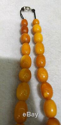 Antique Tibetan Butterscotch egg yolk Amber Baltic Beaded Necklace 71 Grams
