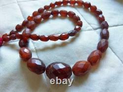Antique Victorian Baltic Amber Necklace, Natural Baltic Dark Honey Faceted Amber
