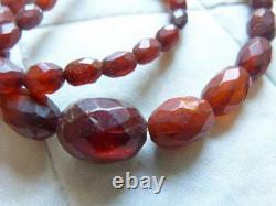 Antique Victorian Baltic Amber Necklace, Natural Baltic Dark Honey Faceted Amber