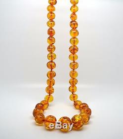 Antique Vintage Baltic NATURAL Tempered Amber Round BEADS Necklace 56,9gr
