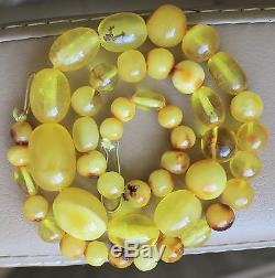 Antique Vintage Butterscotch Egg Yolk Natural Baltic Amber Necklace Beads 24,4 G
