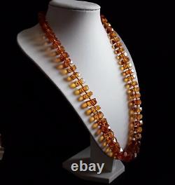 Antique Vintage Natural Baltic Amber Faceted Graduate Beads Long Necklace