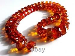 Antique Vintage Natural Baltic Amber Faceted Graduate Beads Long Necklace