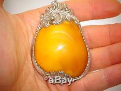 Antique Vintage Natural Baltic Egg Yolk Butterscotch Amber Pendant 27.7 Grams
