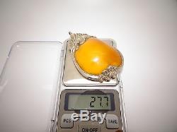 Antique Vintage Natural Baltic Egg Yolk Butterscotch Amber Pendant 27.7 Grams