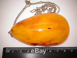 Antique Vintage Natural Baltic Egg Yolk Butterscotch Amber Pendant 50.4 Grams
