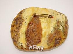 Antique Vintage Natural Baltic White Rare Amber Brooch 49.3 Grams