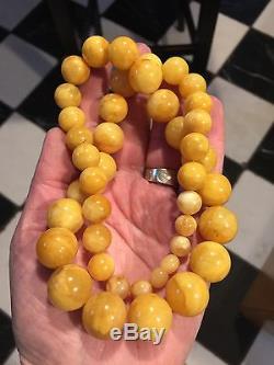 Antique Vintage Natural Butterscotch Egg Yolk Baltic Amber Beads Necklace 67g