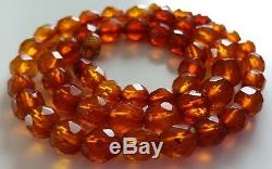 Antique Vintage Natural Chinese Faceted Baltic Amber Bead Necklace