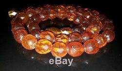 Antique Vintage Natural Chinese Faceted Baltic Amber Bead Necklace