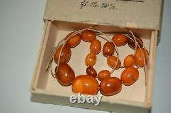 Antique Vintage Necklace Amber, Natural Baltic Stone, Oval Olive Beads