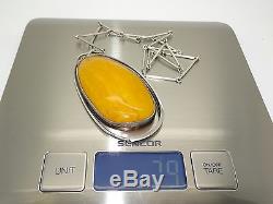 Antique Vintage Silver Natural Egg Yolk Butterscotch Baltic Amber Pendant 57.7Gr