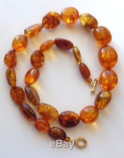 Antique/Vintg Natural Baltic Cognac Amber Large Beads Necklace 27L 114g