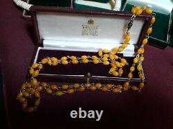 Antique egg yolk butter scotch honey amber chain bead necklace 20.5g 26