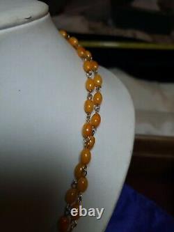 Antique egg yolk butter scotch honey amber chain bead necklace 20.5g 26