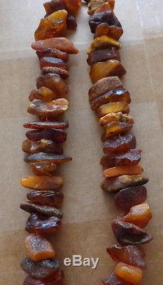 Antique huge Natural raw butterscotch Baltic Amber Beads Necklace # 13s