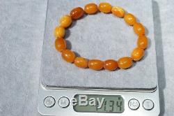 Antique natural Baltic amber marble yellow, white color bracelet 11 g