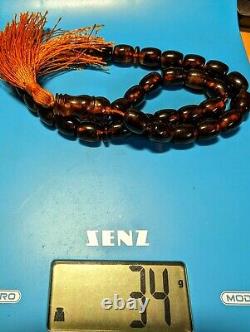 Antique natural Baltic amber rosary 34gr. 33 beads, Misbaha Tasbih