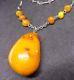 Antique natural Baltic amber stone necklace toffee egg yolk pendant