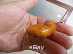 Antique natural Baltic amber stone necklace toffee egg yolk pendant