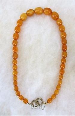 Antique natural Butterscotch Egg Yolk Baltic Amber Oval Beads Necklace 82 Gr